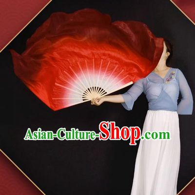 China Dance Contest Long Ribbon Fan Classical Dance Wan Jiang Pure Silk Fan Handmade Wine Red Dancing Fan