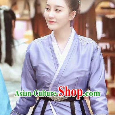 China TV Series Ms Cupid In Love Female Constable Jing Clothing Ancient Swordswoman Costumes Traditional Hanfu Lilac Dress