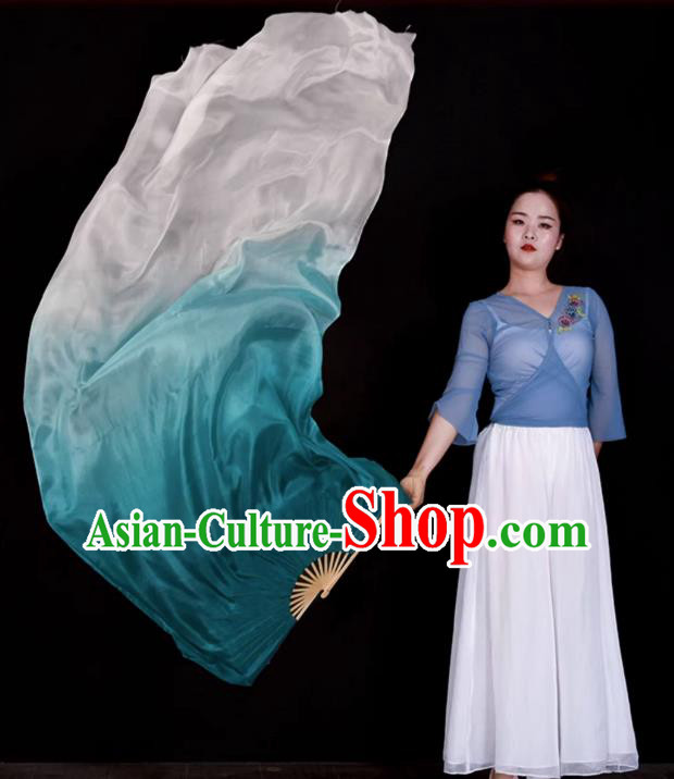 China Yangko Dance Competition Long Ribbon Fan Classical Dance Folding Fan Handmade Mint Green Pure Silk Fan