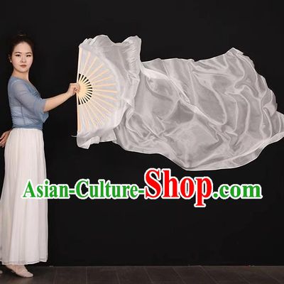 China Handmade White Pure Silk Fan Umbrella Dance Folding Fan Women Group Dancing Long Ribbon Fan