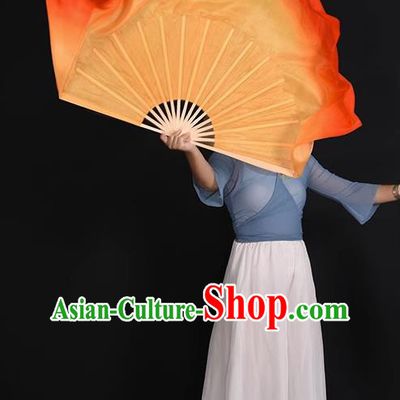 Classical Dance Ribbon Fan Women Group Dance Fan China Handmade Pure Silk Fan Yangko Dance Orange Fan