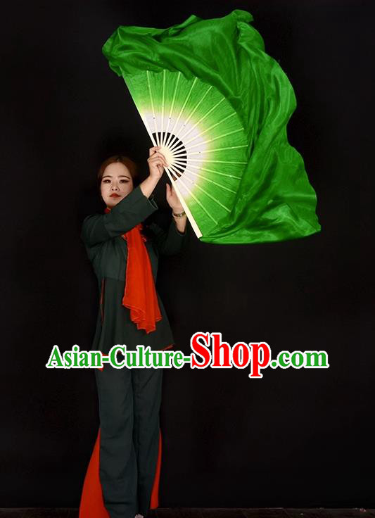 China Handmade Pure Silk Fan Yangko Dance Fan Classical Dance Green Ribbon Fan Women Group Dance Fan China Handmade Pure Silk Fan Yangko Dance Fan Classical Dance Green Ribbon Fan Women Group Dance Fan