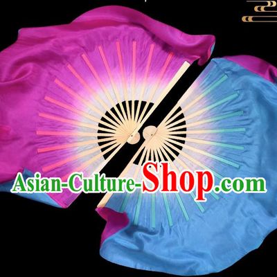 China Women Group Dance Ribbon Fan Handmade Double Sides Fan Yangko Dance Fan Folk Dance Pure Silk Fan