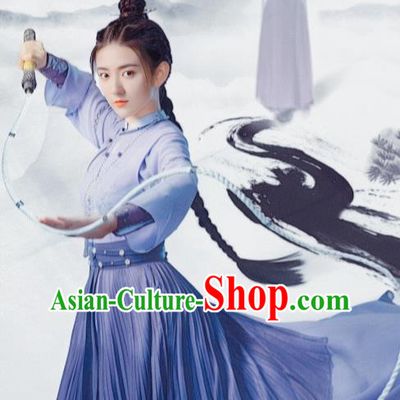 China Wuxia TV Series Fei Hu Wai Zhuan Heroine Yuan Zi Yi Clothing Ancient Heroic Woman Costumes Qing Dynasty Young Lady Lilac Outfit