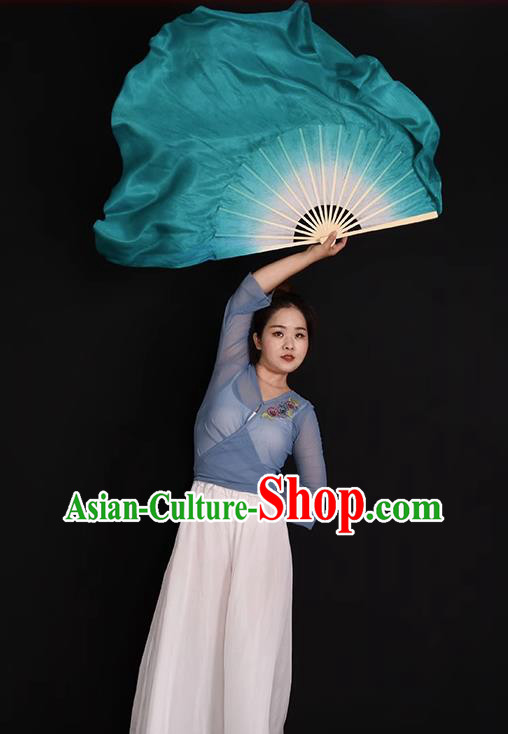 China Handmade Mint Green Ribbon Fan Classical Dance Fan Jiaozhou Yangko Dance Silk Fan China Handmade Mint Green Ribbon Fan Classical Dance Fan Jiaozhou Yangko Dance Silk Fan
