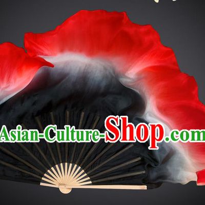China Handmade Gradient Black to Red Fan Classical Dance Fan Women Dance Double Side Pure Silk Fan