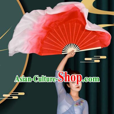 China Handmade Gradient Red to White Fan Classical Dance Fan Taoli Cup Women Dance Competition Pure Silk Fan