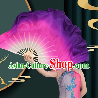 China Taoli Cup Dance Competition Pure Silk Fan Handmade Gradient Pink to Purple Fan Classical Dance Fan