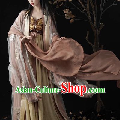 Ancient Butterfly Fairy Costumes Traditional Woman Hanfu Set China Tang Dynasty Young Lady Brown Dresses