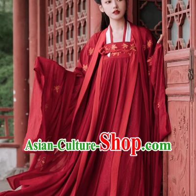 China Traditional Wedding Hanfu Tang Dynasty Young Lady Clothing Ancient Bride Red Costumes