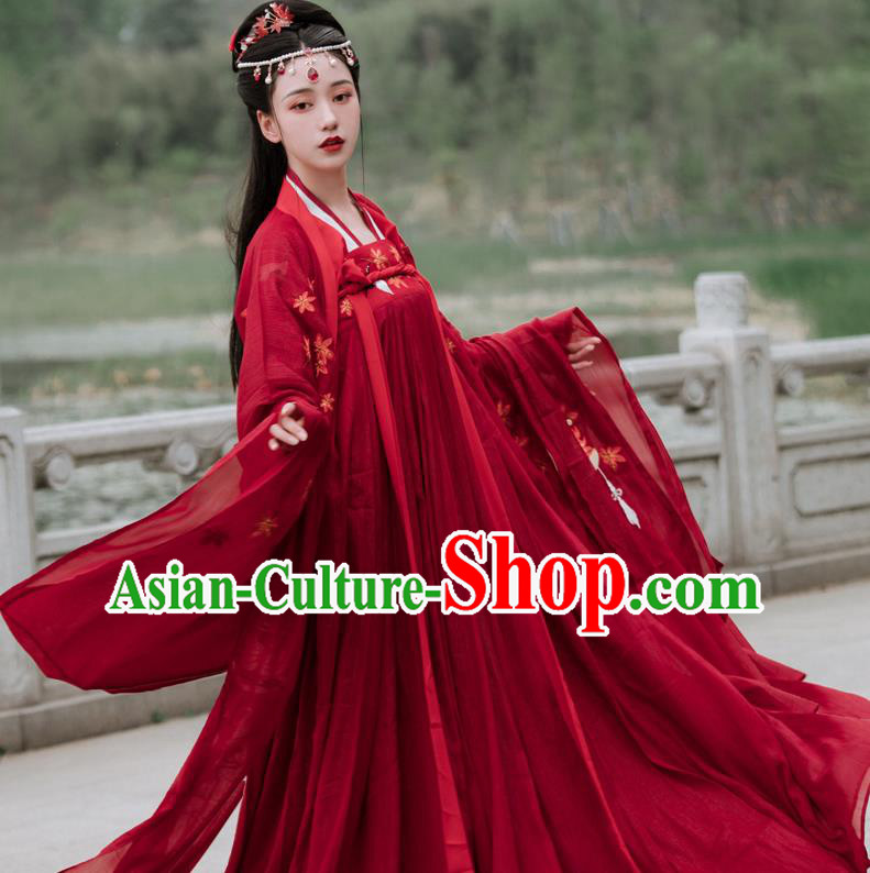 China Traditional Wedding Hanfu Tang Dynasty Young Lady Clothing Ancient Bride Red Costumes China Traditional Wedding Hanfu Tang Dynasty Young Lady Clothing Ancient Bride Red Costumes