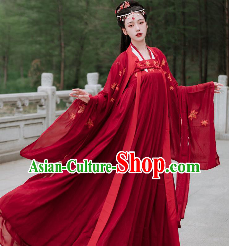 China Traditional Wedding Hanfu Tang Dynasty Young Lady Clothing Ancient Bride Red Costumes China Traditional Wedding Hanfu Tang Dynasty Young Lady Clothing Ancient Bride Red Costumes