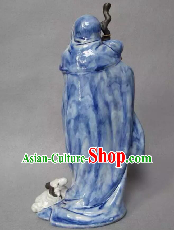 Chinese Handmade Historic Figure Statue Shi Wan Ceramics Blue Su Wu Feeding Sheep Chinese Handmade Historic Figure Statue Shi Wan Ceramics Blue Su Wu Feeding Sheep