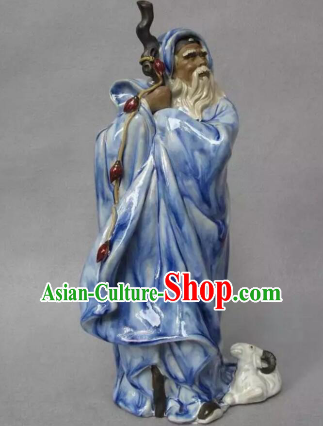 Chinese Handmade Historic Figure Statue Shi Wan Ceramics Blue Su Wu Feeding Sheep Chinese Handmade Historic Figure Statue Shi Wan Ceramics Blue Su Wu Feeding Sheep