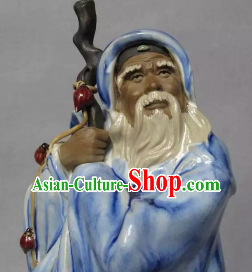 Chinese Handmade Historic Figure Statue Shi Wan Ceramics Blue Su Wu Feeding Sheep Chinese Handmade Historic Figure Statue Shi Wan Ceramics Blue Su Wu Feeding Sheep