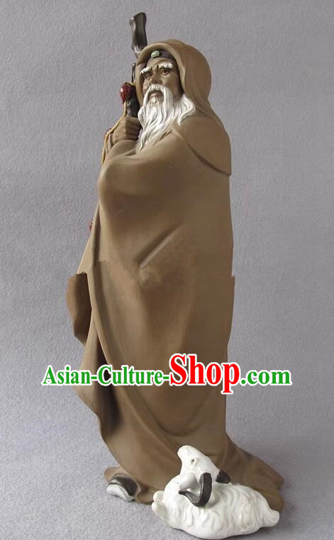 Chinese Shi Wan Ceramics Su Wu Feeding Sheep Handmade Historic Figure Statue Chinese Shi Wan Ceramics Su Wu Feeding Sheep Handmade Historic Figure Statue
