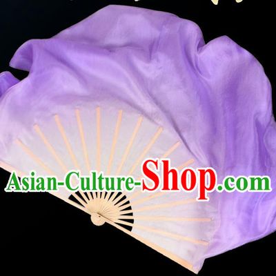 Jiaozhou Yangko Dance Silk Fan Handmade Double Side Fan China Classical Dance Violet Ribbon Fan