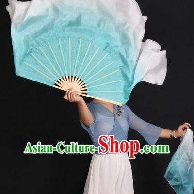 China Handmade Folk Dance Fan Classical Dance Ribbon Fan Jiaozhou Yangko Dance Light Blue Silk Fan