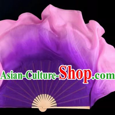 China Jiaozhou Yangko Dance Fan Handmade Gradient Purple to Pink Silk Fan Classical Dance Ribbon Fan