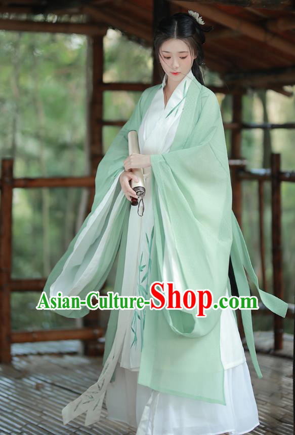 China Ancient Noble Woman Green Dress Clothing Wei Jin Dynasty Young Lady Costumes China Ancient Noble Woman Green Dress Clothing Wei Jin Dynasty Young Lady Costumes