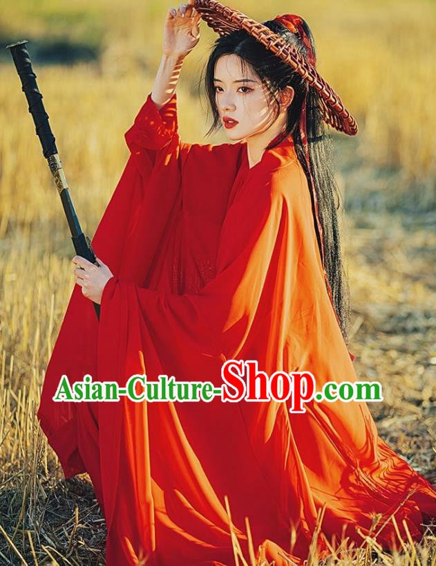 Ancient Swordswoman Costumes Female Red Hanfu Dress China Jin Dynasty Clothing Ancient Swordswoman Costumes Female Red Hanfu Dress China Jin Dynasty Clothing