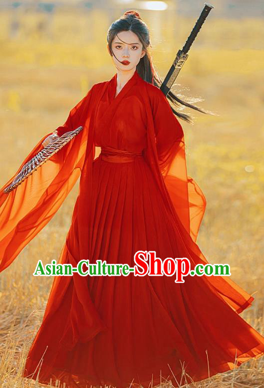 Ancient Swordswoman Costumes Female Red Hanfu Dress China Jin Dynasty Clothing Ancient Swordswoman Costumes Female Red Hanfu Dress China Jin Dynasty Clothing