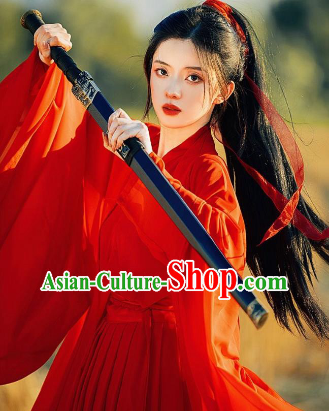 Ancient Swordswoman Costumes Female Red Hanfu Dress China Jin Dynasty Clothing Ancient Swordswoman Costumes Female Red Hanfu Dress China Jin Dynasty Clothing
