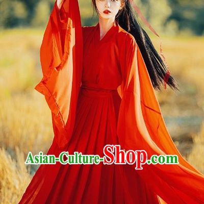 Ancient Swordswoman Costumes Female Red Hanfu Dress China Jin Dynasty Clothing