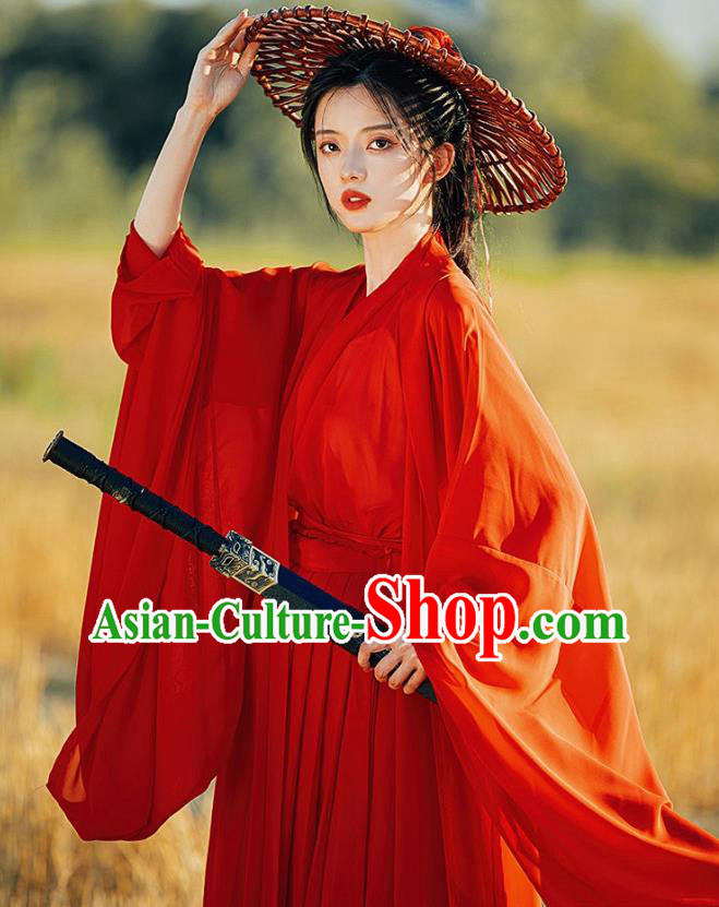 Ancient Swordswoman Costumes Female Red Hanfu Dress China Jin Dynasty Clothing Ancient Swordswoman Costumes Female Red Hanfu Dress China Jin Dynasty Clothing