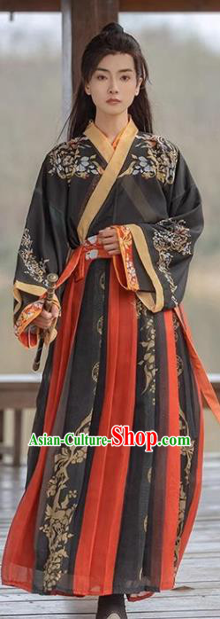 China Jin Dynasty Young Childe Clothing Ancient Swordsman Costumes Male Black Hanfu China Jin Dynasty Young Childe Clothing Ancient Swordsman Costumes Male Black Hanfu