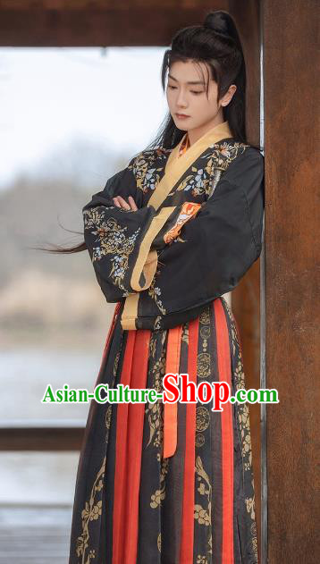 China Jin Dynasty Young Childe Clothing Ancient Swordsman Costumes Male Black Hanfu China Jin Dynasty Young Childe Clothing Ancient Swordsman Costumes Male Black Hanfu