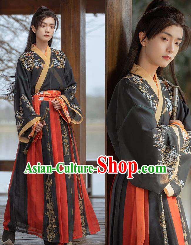 China Jin Dynasty Young Childe Clothing Ancient Swordsman Costumes Male Black Hanfu China Jin Dynasty Young Childe Clothing Ancient Swordsman Costumes Male Black Hanfu