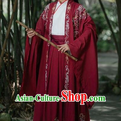 China Jin Dynasty Young Childe Clothing Ancient Swordsman Embroidered Costumes Male Red Hanfu Outfit