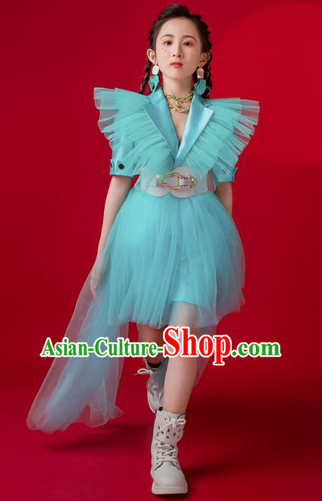Top Children Catwalks Clothing Model Contest Blue Suit Modern Dance Costume Top Children Catwalks Clothing Model Contest Blue Suit Modern Dance Costume