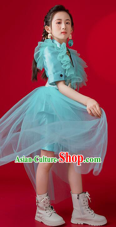 Top Children Catwalks Clothing Model Contest Blue Suit Modern Dance Costume Top Children Catwalks Clothing Model Contest Blue Suit Modern Dance Costume
