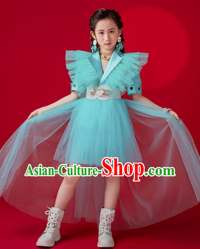Top Children Catwalks Clothing Model Contest Blue Suit Modern Dance Costume Top Children Catwalks Clothing Model Contest Blue Suit Modern Dance Costume