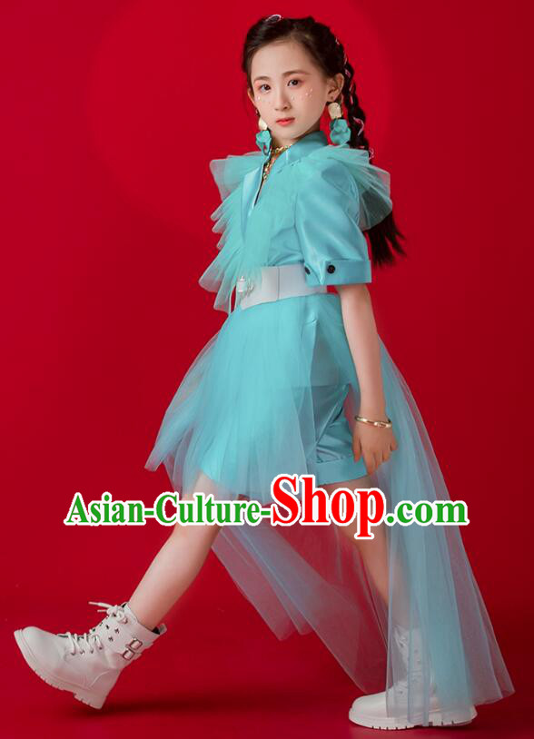 Top Children Catwalks Clothing Model Contest Blue Suit Modern Dance Costume Top Children Catwalks Clothing Model Contest Blue Suit Modern Dance Costume