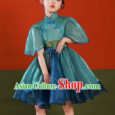 Top Children Catwalks Clothing Model Contest Blue Dress China Stage Show Costume