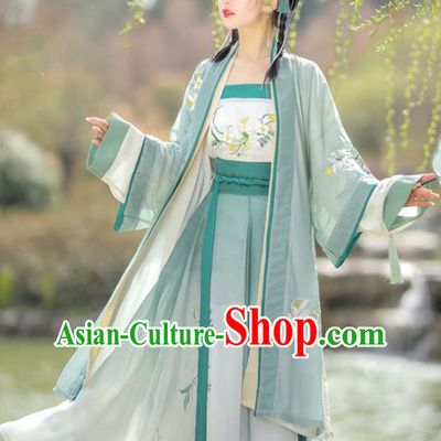 China Ancient Country Lady Costumes Traditional Green Hanfu Dresses Song Dynasty Woman Clothing
