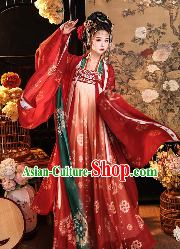 China Traditional Red Ruqun Hanfu Dress Tang Dynasty Empress Clothing Ancient Palace Woman Costumes China Traditional Red Ruqun Hanfu Dress Tang Dynasty Empress Clothing Ancient Palace Woman Costumes