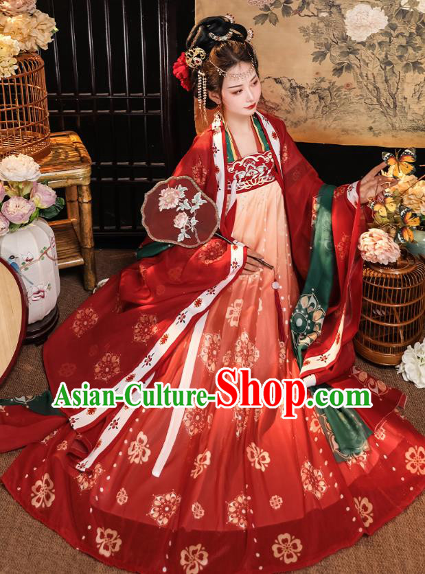 China Traditional Red Ruqun Hanfu Dress Tang Dynasty Empress Clothing Ancient Palace Woman Costumes China Traditional Red Ruqun Hanfu Dress Tang Dynasty Empress Clothing Ancient Palace Woman Costumes