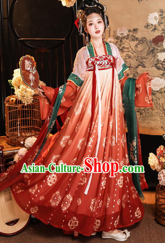 China Traditional Red Ruqun Hanfu Dress Tang Dynasty Empress Clothing Ancient Palace Woman Costumes China Traditional Red Ruqun Hanfu Dress Tang Dynasty Empress Clothing Ancient Palace Woman Costumes