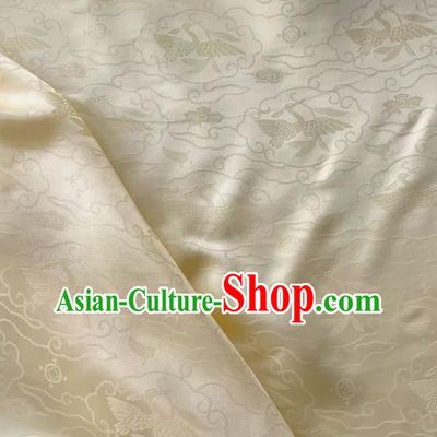 Beige China Traditional Design Mulberry Silk Jacquard Satin Fabric Classical Wild Goose Hold Reed Pattern Cheongsam Cloth
