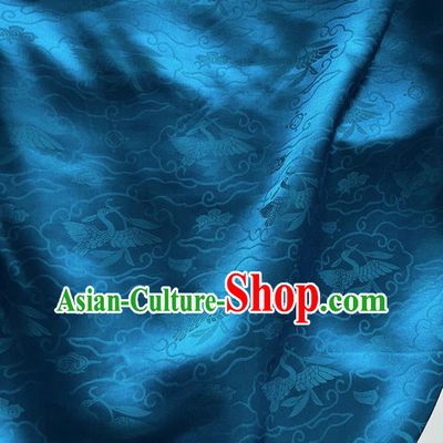 Peacock Blue Jacquard Satin Fabric China Traditional Wild Goose Hold Reed Design Material Cheongsam Cloth Classical Mulberry Silk