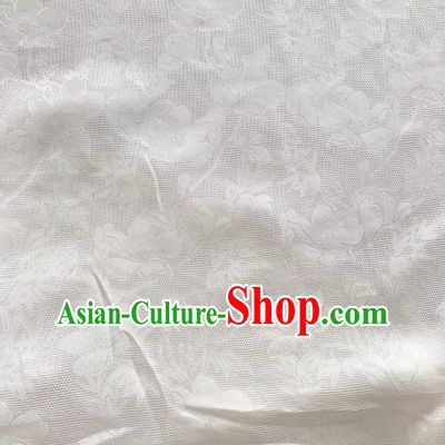 White China Jacquard Damask Classical Mulberry Silk Traditional Magnolia Pattern Fabric Cheongsam Cloth