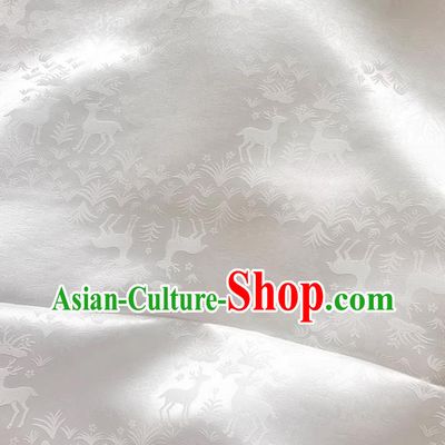 White China Classical Cheongsam Cloth Jacquard Satin Mulberry Silk Traditional Deer Design Fabric
