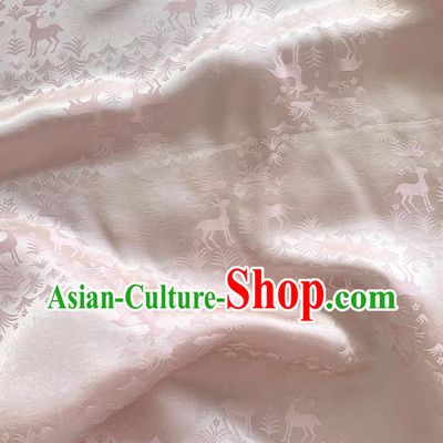 Pink China Jacquard Satin Mulberry Silk Traditional Deer Design Fabric Classical Cheongsam Cloth