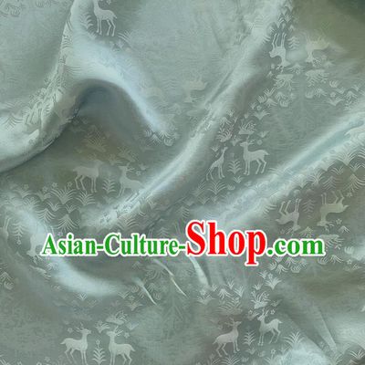 Cyan China Traditional Deer Design Cloth Classical Cheongsam Fabric Jacquard Satin Mulberry Silk