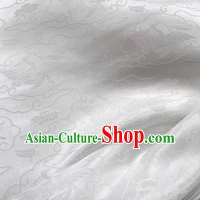 White Traditional Design Mulberry Silk Jacquard Satin Fabric China Classical Wild Goose Hold Reed Pattern Cheongsam Cloth
