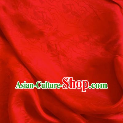 Red China Jacquard Satin Fabric Classical Wild Goose Hold Reed Pattern Cheongsam Cloth Traditional Design Mulberry Silk